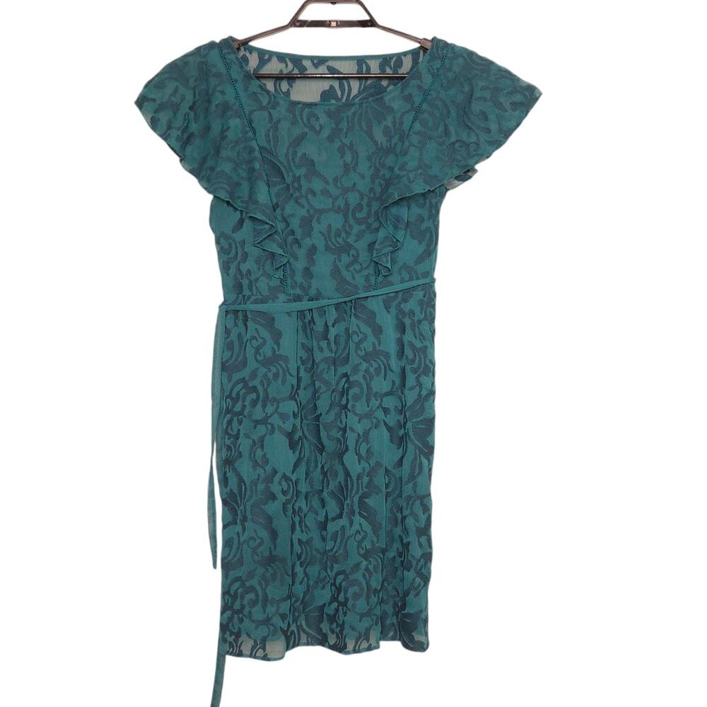 Anthropologie Moulinette Soeurs Ruffle Dress Size 2 Teal Green Pockets